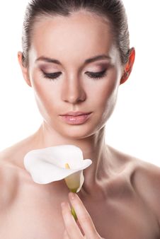 Young Beautiful Woman With Flower Royalty Free Stock Photo