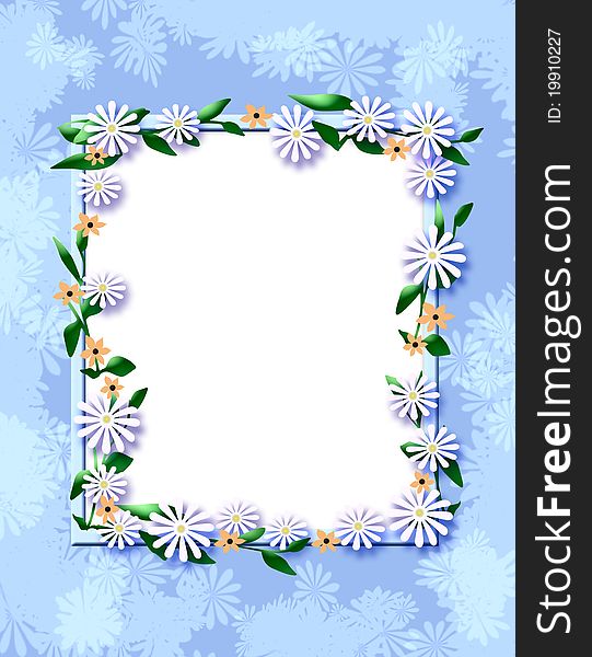 White daisies and pink flowers scrapbook frame illustration. White daisies and pink flowers scrapbook frame illustration