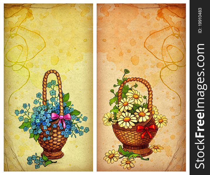 Greeting cards with basket of flowers. Greeting cards with basket of flowers