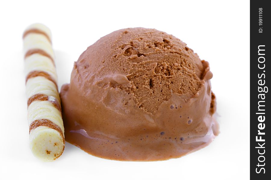 Chocolate ice-cream cone on a white background. Chocolate ice-cream cone on a white background