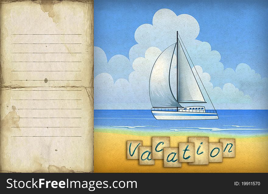 Background with illustration of sailing boa. Background with illustration of sailing boa