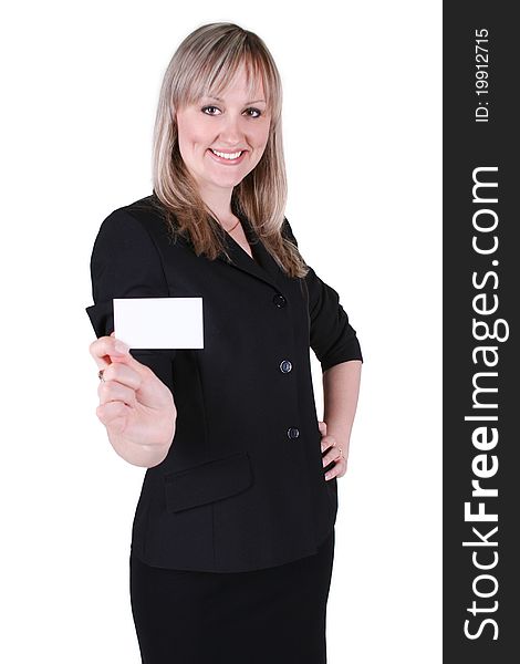 Smiling businesswoman with a business card