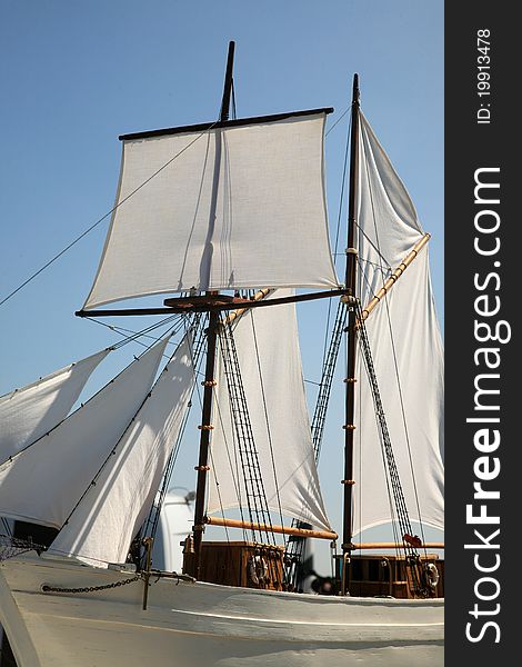 DÃ©tail of historic ship with sails. DÃ©tail of historic ship with sails