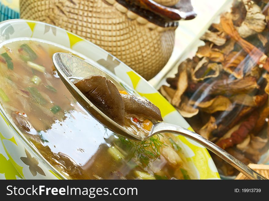 Fresh mushroom soup in a bowl