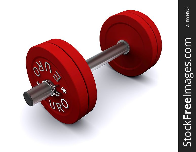 Red dumbbell on a white background. 3d rendering