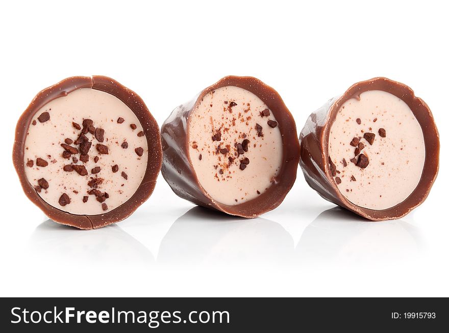 Delicious chocolate candy isolated on a white background