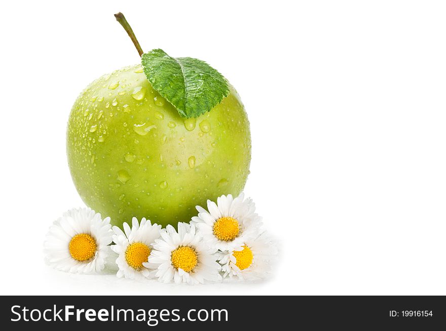 Fresh apple and flowers isolated on a white background