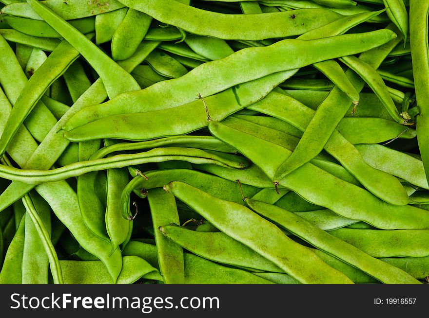 Fresh Green runner beans in a market