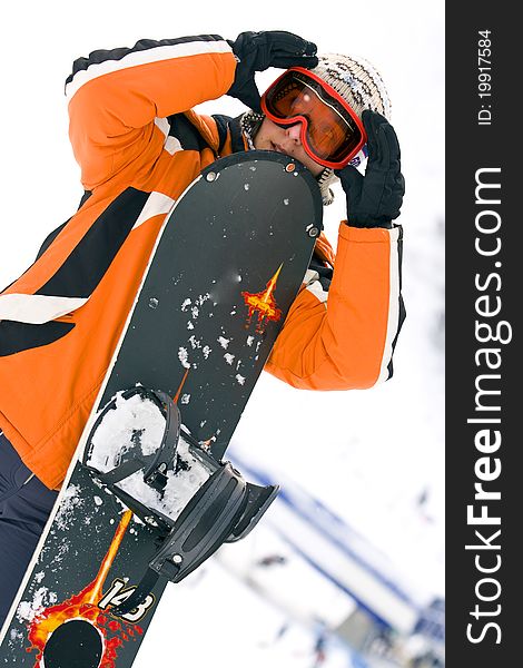 Young Woman Snowboarder