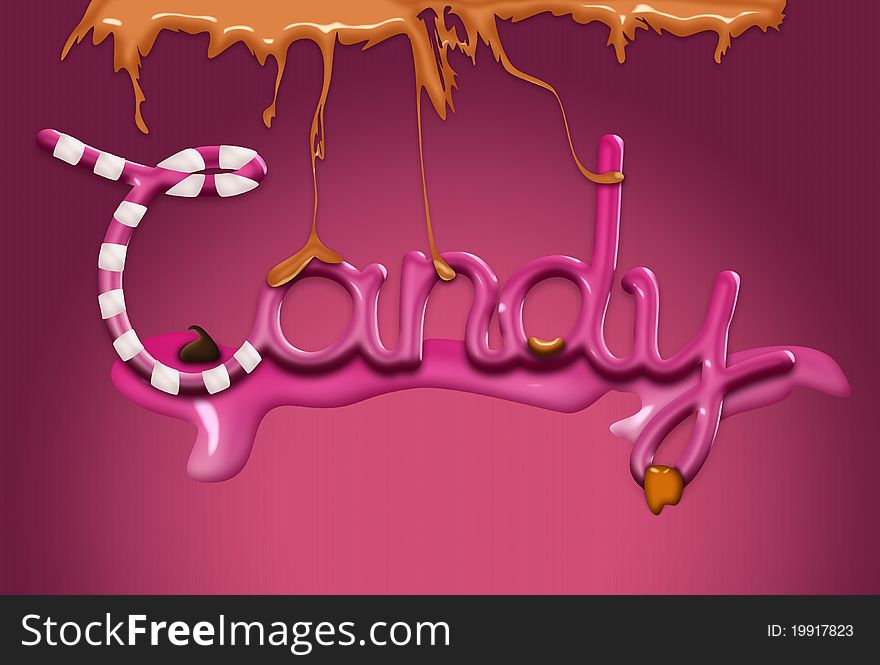 An illustration of candy expressed by text on pink background.