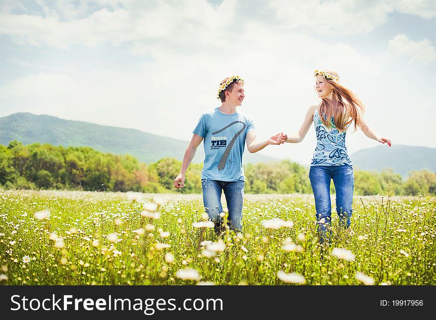 Running young couple