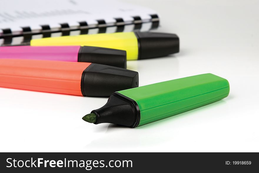 Colorful highlighter markers in various colors