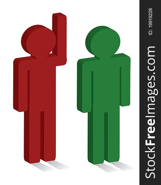 People icons green and red ,3d. People icons green and red ,3d