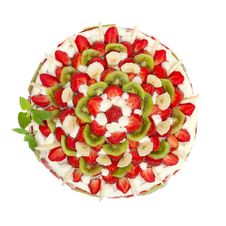 Fruit Cake With Strawberries And Kiwi Fruit Stock Photos