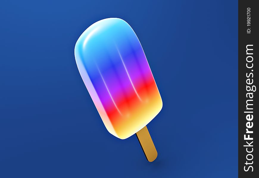 Colorful ice cream stick with reflection on blue background