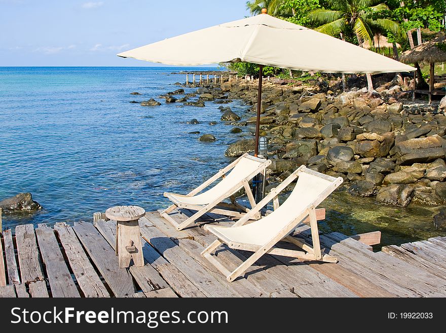 Wooden pier in tropical paradise , Koh Kood island , Thailand