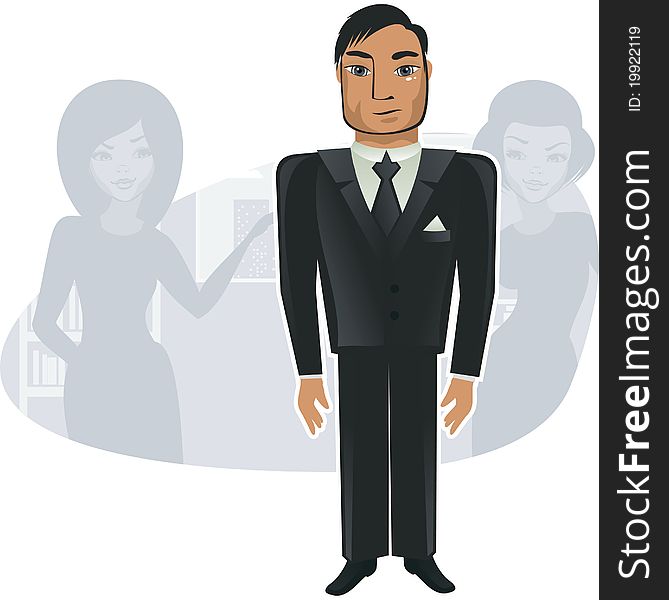 Businessman standing along with his co-workers in vector. Businessman standing along with his co-workers in vector