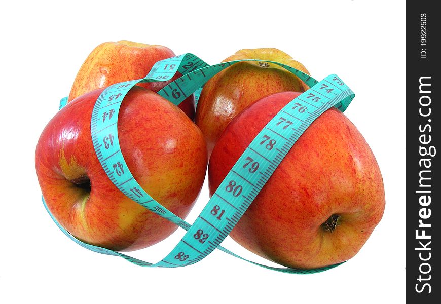 Apples and measuring tape on white background. Apples and measuring tape on white background