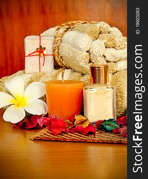 Spa Products With Flowers And Towel