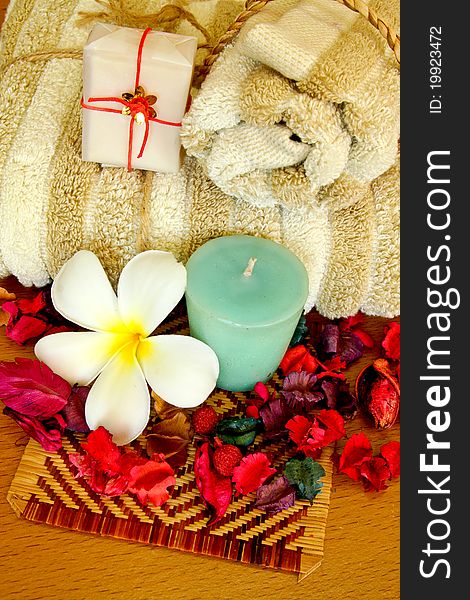 Spa Products With Flowers And Towel