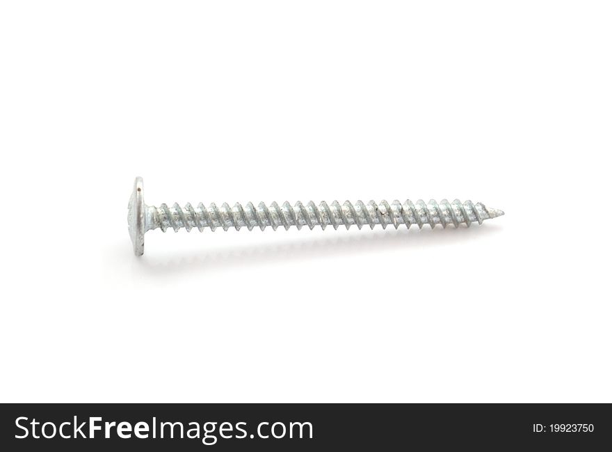 Long screw isolated on white and placed horizontally