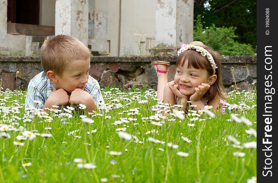 Boy and girl lying on the grass. Boy and girl lying on the grass