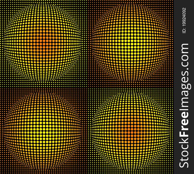 The illustration of the four spheres in the style op-art
