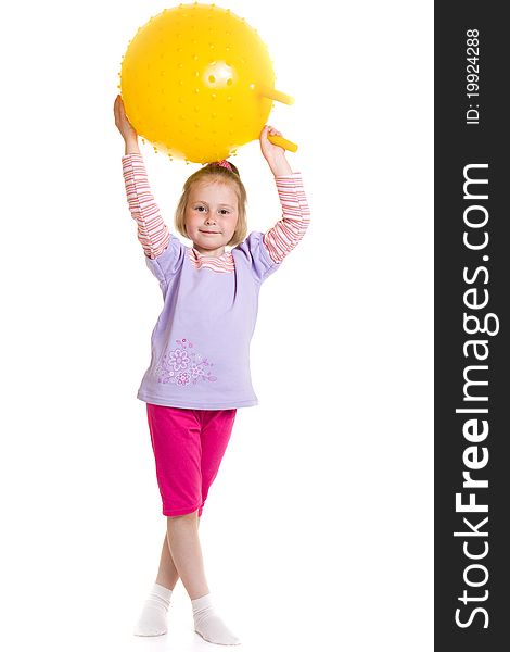 Girl with a ball on a white background.