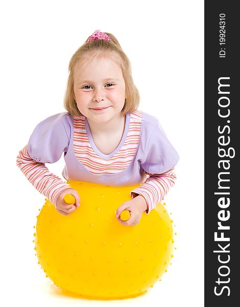 Girl with a ball on a white background.