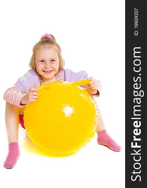 Girl with a ball on a white background.