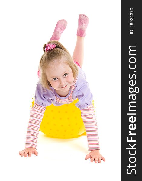 Girl with a ball on a white background.