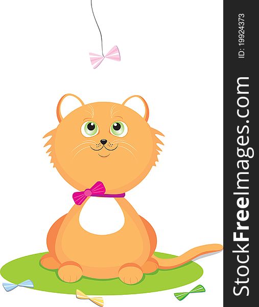 The cat plays, Children's illustration, Orange kitten