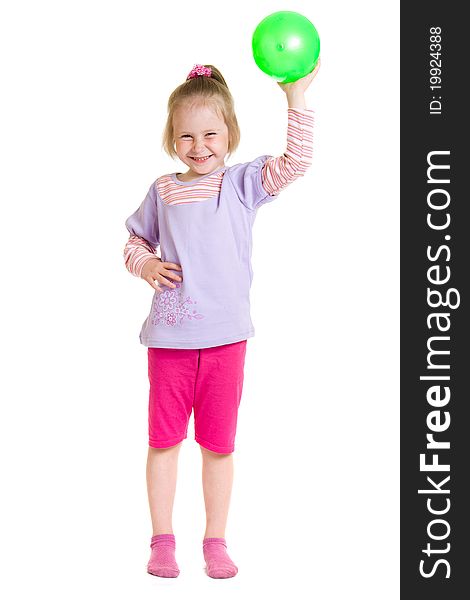 Girl with a ball on a white background.