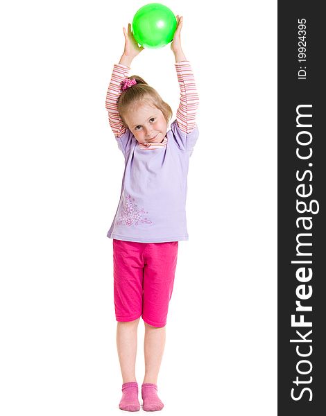 Girl with a ball on a white background.