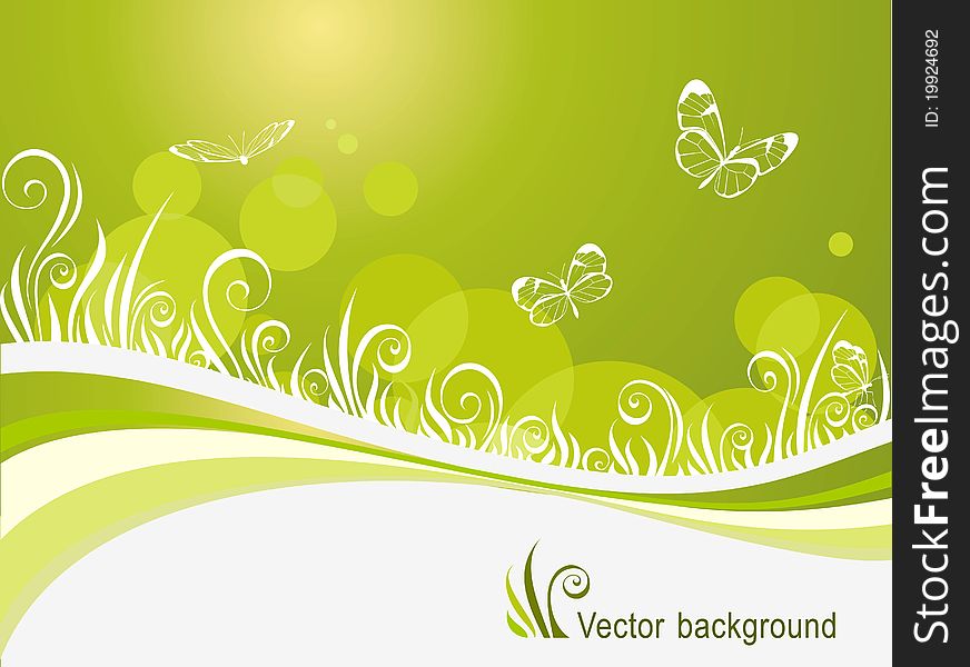 Vector background with a grass and butterflies