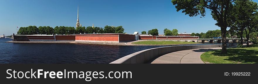 Peter and Paul Fortress panorama in the city of St.-Petersburg from the Troitsk bridge