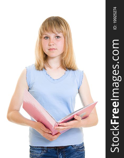 Teenager with books on white background. Teenager with books on white background.