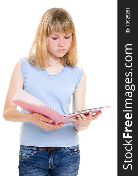 Teenager with books on white background. Teenager with books on white background.