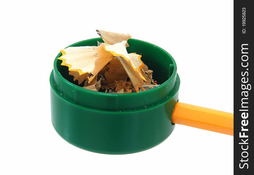 Pencil Sharpener and Shavings isolated