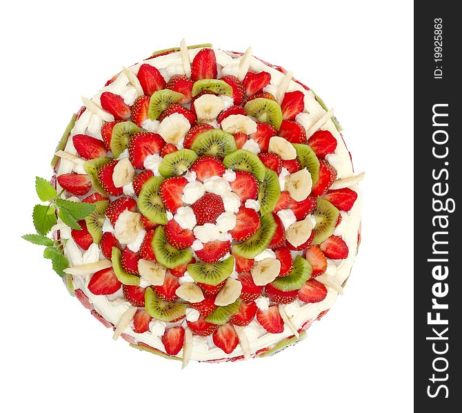 Fruit cake with strawberries and kiwi fruit