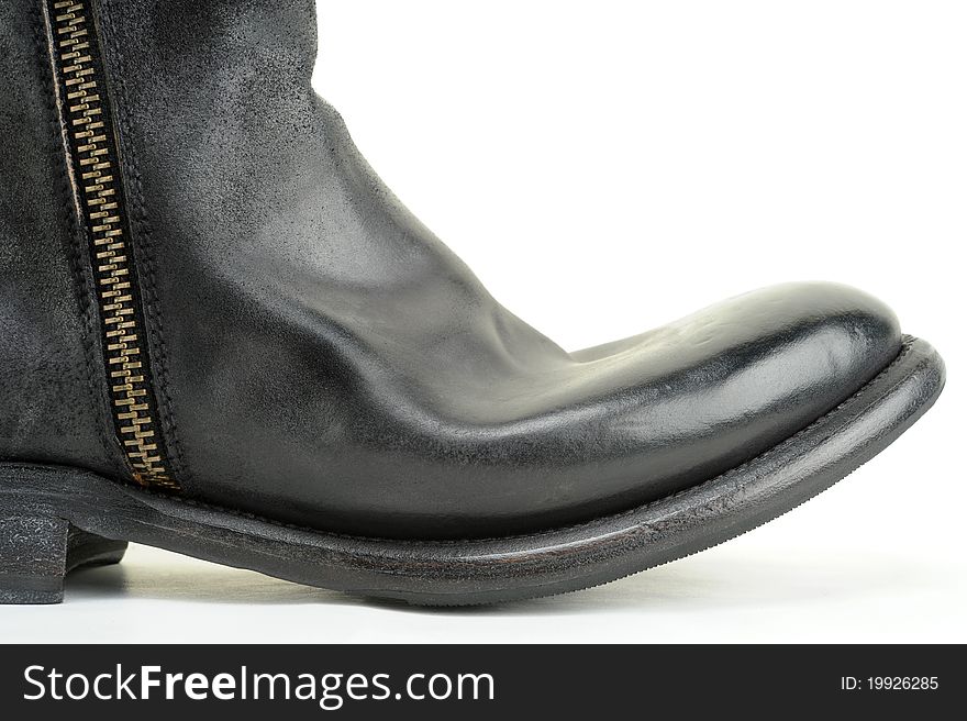 Black leather boot with zipper