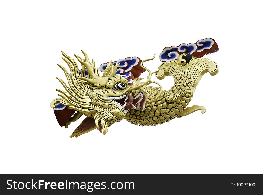 A golden fish dragon on white background