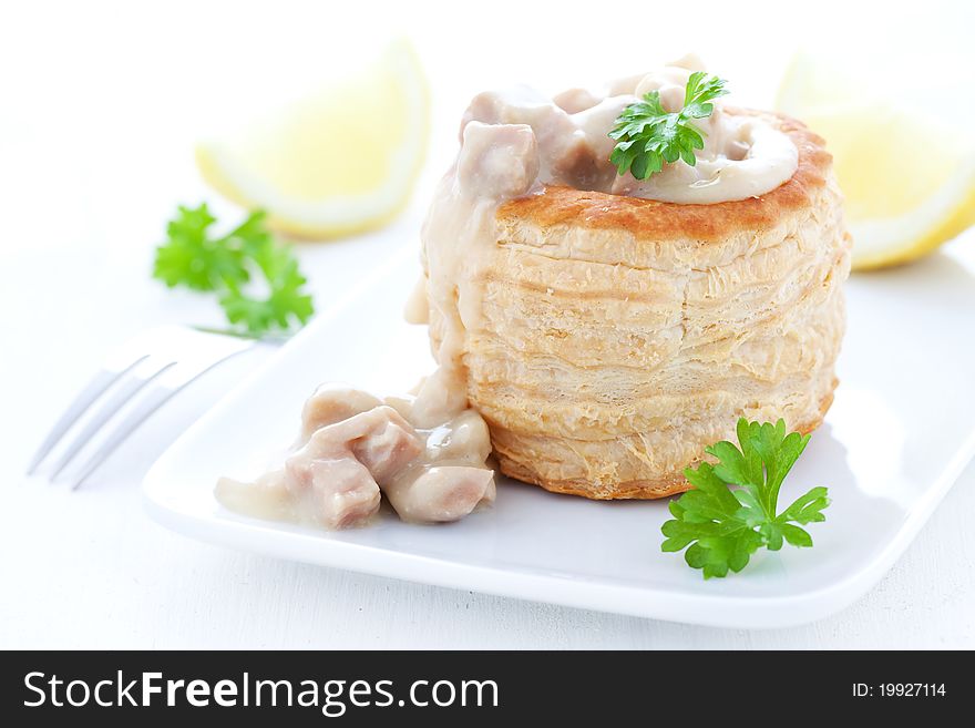 Fresh ragout fin in puff pastry