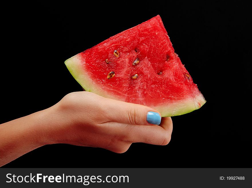 Water-melon in hand. Isolated