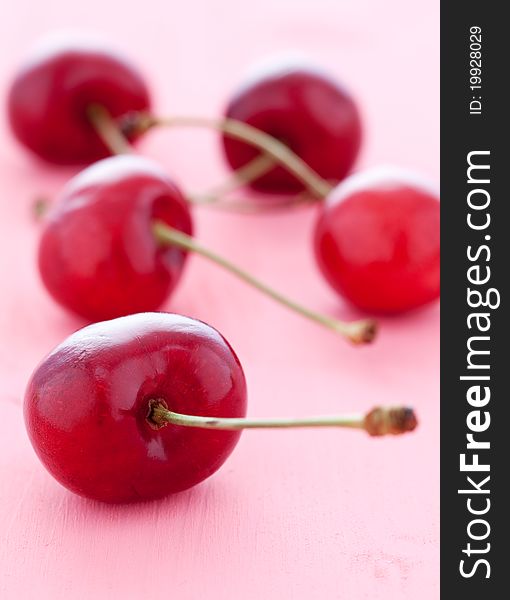 Fresh cherries on table closeup