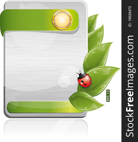 Metal form with green leaf and ladybug, illustration, eps-10