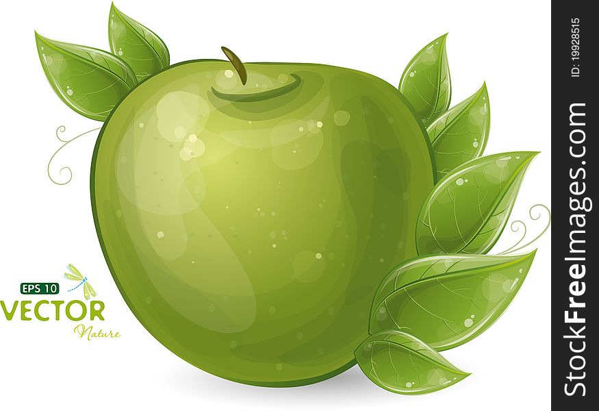 Green apple and leaves