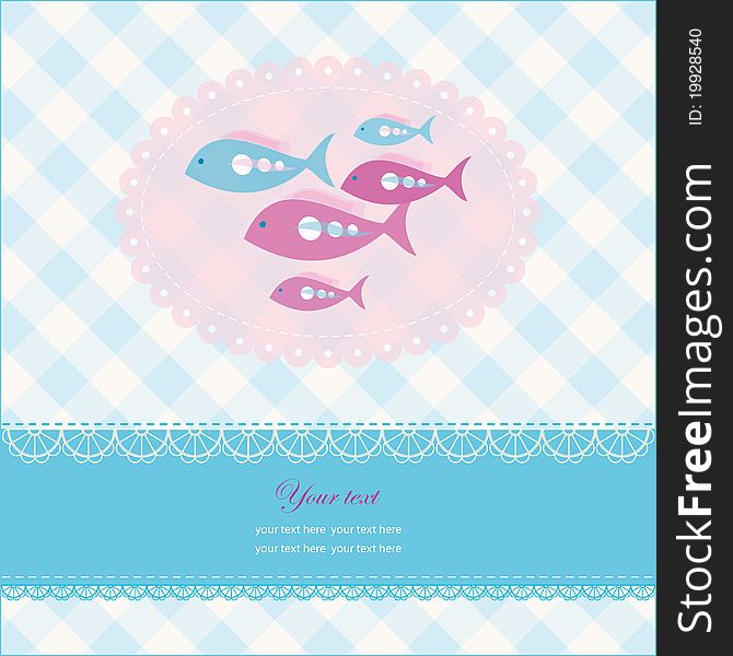 Greeting card with copy space and fish, illustration, eps-10