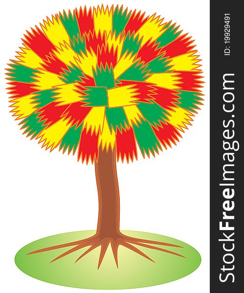 Tree with leaves of three colours - red, yellow, green. Vector drawing. Tree with leaves of three colours - red, yellow, green. Vector drawing.