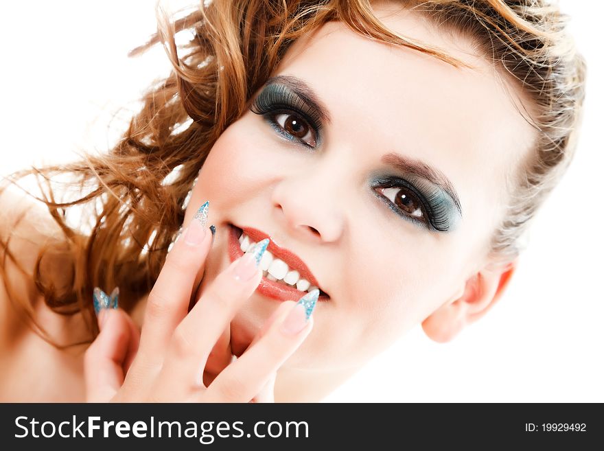 Attractive young woman with makeup and long nails. Attractive young woman with makeup and long nails